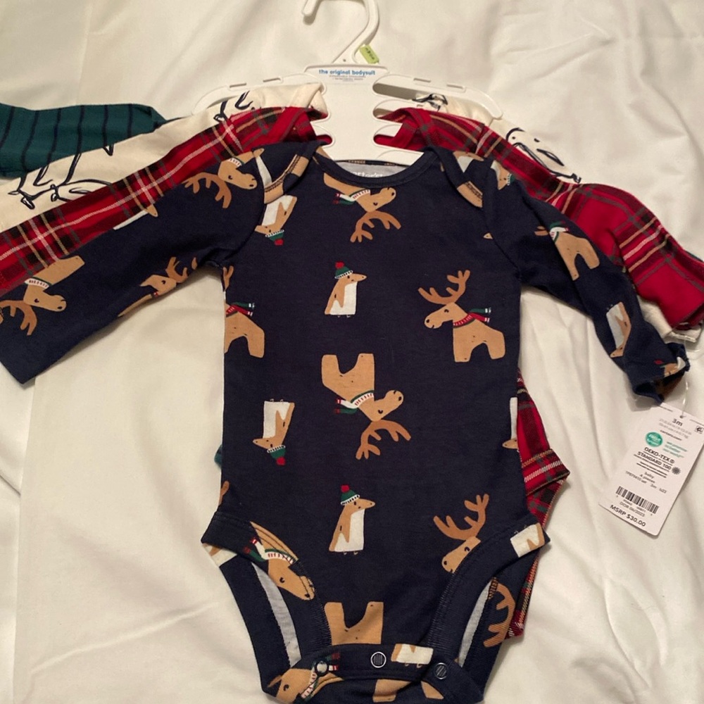 Carters Boys /Unisex long sleeve holiday bodysuits 4 pack